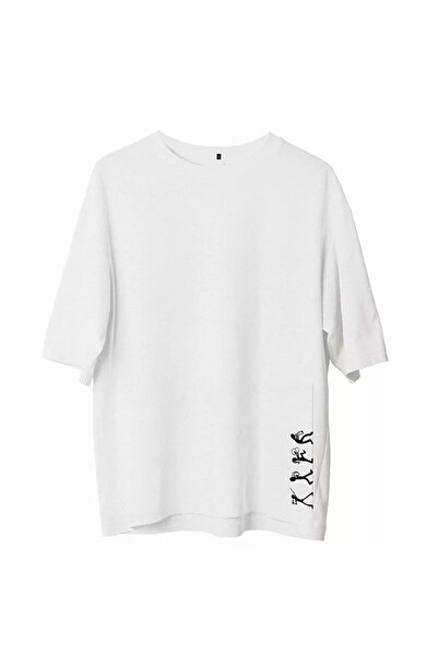 LUMİART Tricou oversize cu imprimeu unisex cu guler rotund - alb