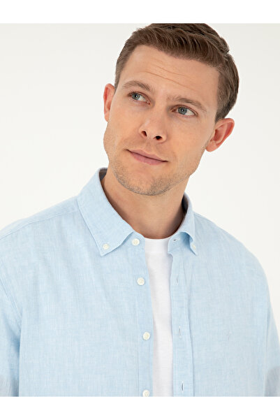 Cacharel Açık Mavi Slim Fit Keten Karışımlı Gömlek 50266184-VR003