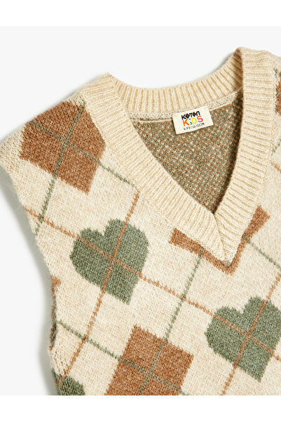 Koton Strickpullover mit Rautenmuster und V-Ausschnitt