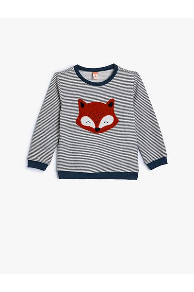 Koton Plyšová mikina Fox Applique Detailed - Crew Neck