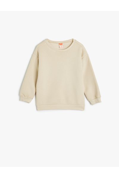 Koton Crew Neck Long Sleeve Raised Cotton Blend Sweatshirt