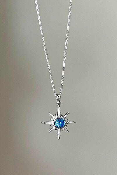 Ceren الأزرق أوبال نورث ستار قلادة الصلب