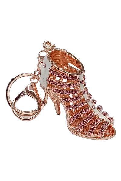 Dünyadan Hediyeler Pink Crystal Stone Keychain Heeled Shoes - No.3