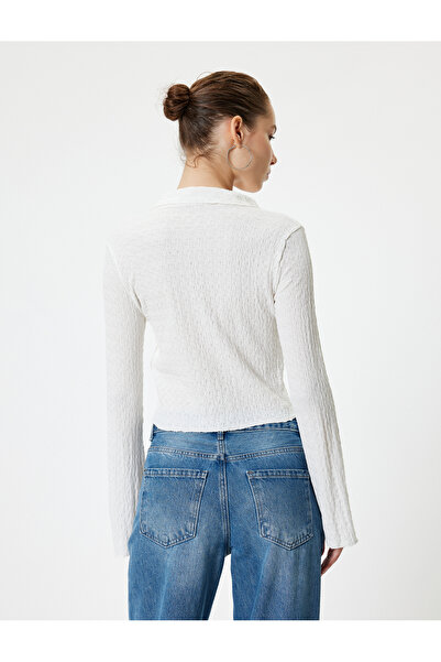 Koton Long Sleeve Textured Buttoned Shirt Collar T-Shirt Wrinkled
