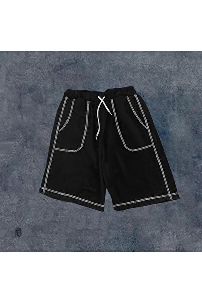 LUMİART Men's Oversize Shorts with Stitched Pockets - Black