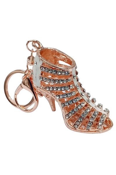 Dünyadan Hediyeler White Keychain Heeled Shoes - Crystal Stone Detailed No.1