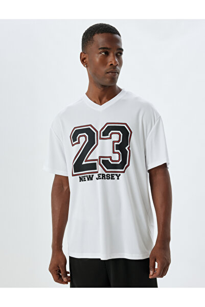 Koton V Yaka Baskılı Kısa Kollu Oversize Spor Tişört