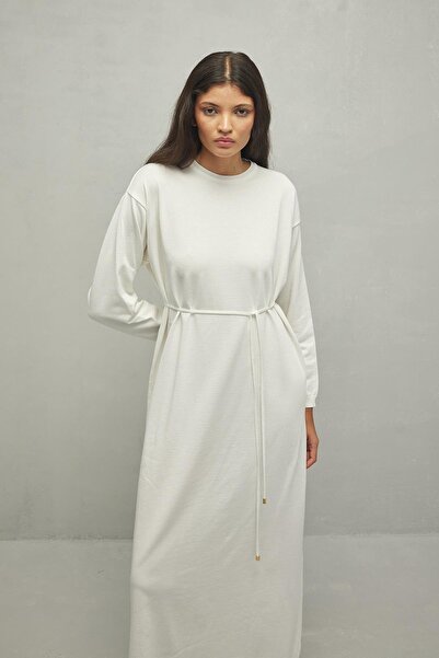 Fahhar Ecru Mercerized Basic Dress