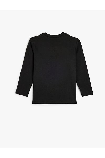 Koton Cotton Robot Printed Long Sleeve T-Shirt - Crew Neck