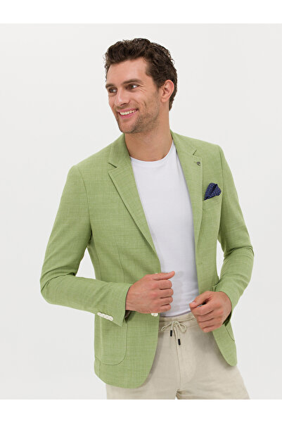 Cacharel Yeşil Slim Fit Yün Keten Karışımlı Ceket 50264777-VR087