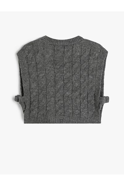 Koton Crew Neck Knitted Sweater - Sleeveless and Side Tied
