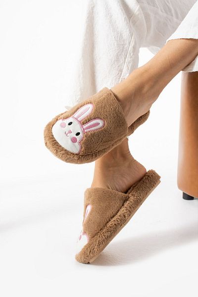 STOCON Γυναικείες παντόφλες εσωτερικού χώρου Rabbit Embroidered Silent Sole Λούτρινες αφράτες παντόφλες εσωτερικού χώρου Παντόφλες προίκας