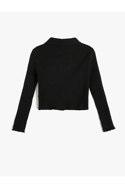 Koton Cotton Polo Collar Ribbed Long Sleeve Snap Closure