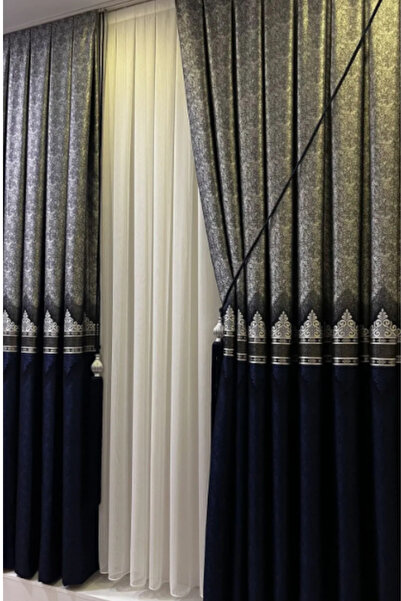 Özgün Home Şık Desenli Pano Fon Lacivert-Gümüş (Tek Kanat+Aksesuar)