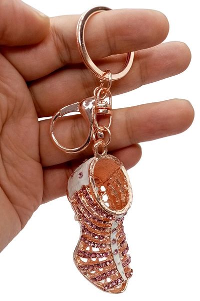 Dünyadan Hediyeler Pink Crystal Stone Keychain Heeled Shoes - No.3