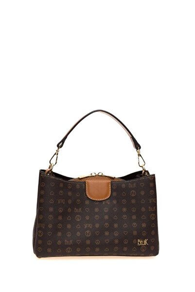 Bilik Deri Monogram Kahve-Camel Kadın Omuz Çantası DLR 109-MN