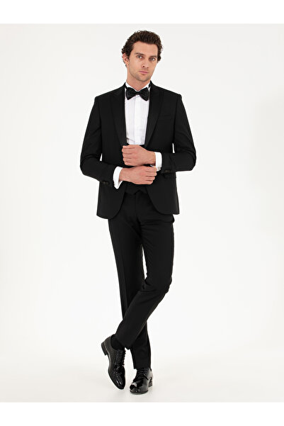 Cacharel Siyah Slim Fit Yelekli Smokin Damatlık 50267710-VR046