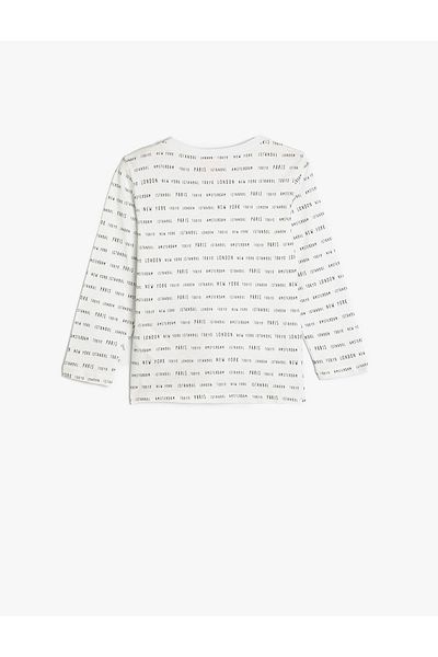 Koton Cotton Long Sleeve T-Shirt - City Print, Pocket Detail, Crew Neck