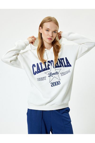 Koton College Embroidered Hooded Oversize Sweatshirt - Long Sleeve Hoodie