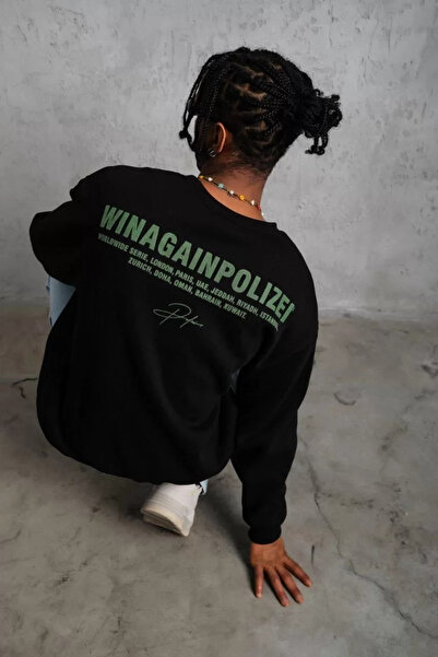 LUMİART Men's Oversize Sweatshirt Black |   Front and Back Printed Three Yarn...