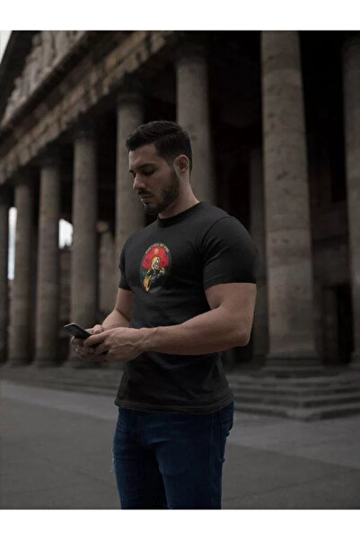 LUMİART تي شيرت كبير الحجم مطبوع برقبة دائرية للجنسين - أسود