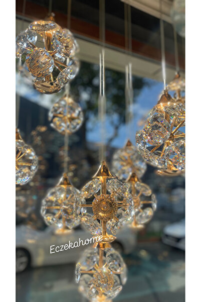 Eczekahome Led Aydınlatmalı Modern Sarkıt Avize 4 Lü Gold