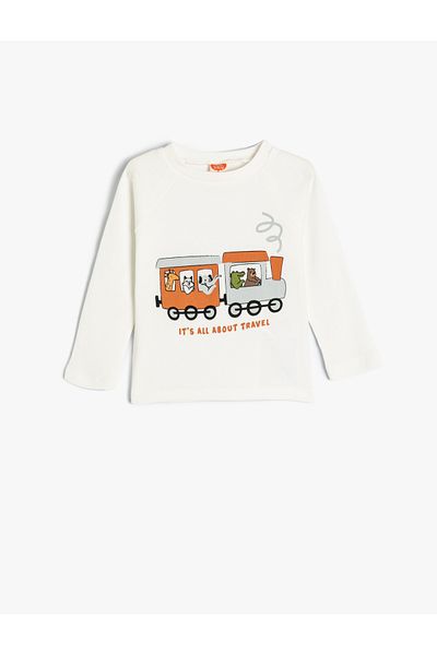 Koton Cotton Long Sleeve Crew Neck T-Shirt - Printed