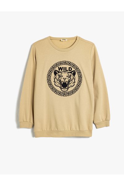Koton Long Sleeve Crew Neck Cotton Sweatshirt - Tiger Print