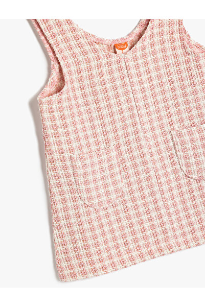 Koton Kolsuz Elbise V Yaka Midi Boy Tüvit Kuşgözü Detaylı Cepli Pamuk Karışımlı