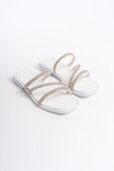 ARTI ARTI AYAKKABI MIA026-1602 Daily Women's Stoned White Holiday Slippers
