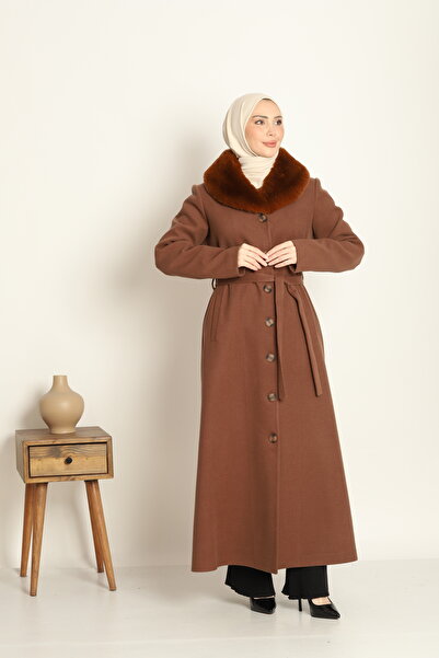 ESİN GİYİM KÜRK DETAYLI KAŞMİR MANTO