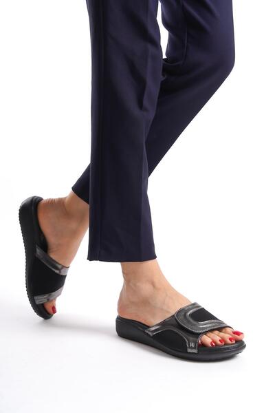 ARTI ARTI AYAKKABI Plus-Plus020-5002 Πλατινένιες γυναικείες παντόφλες με ορθοπεδική προεξοχή φτέρνας και προεξοχή οστών