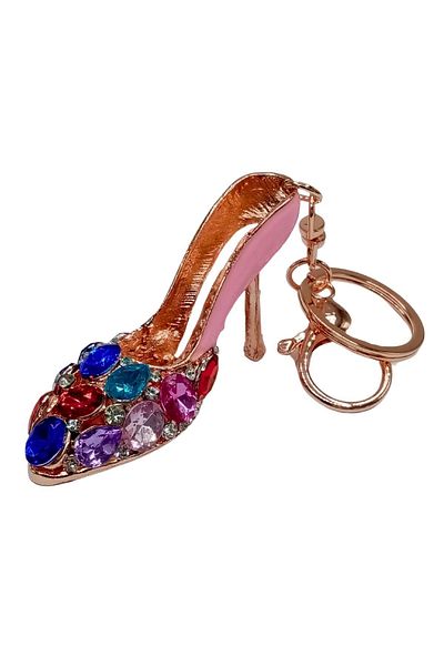 Dünyadan Hediyeler Pink Crystal Stone Keychain Heeled Shoes - No.5