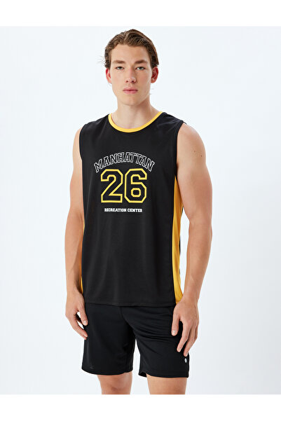 Koton Crew Neck Sleeveless Sports Undershirt - Slogan Printed and Piping