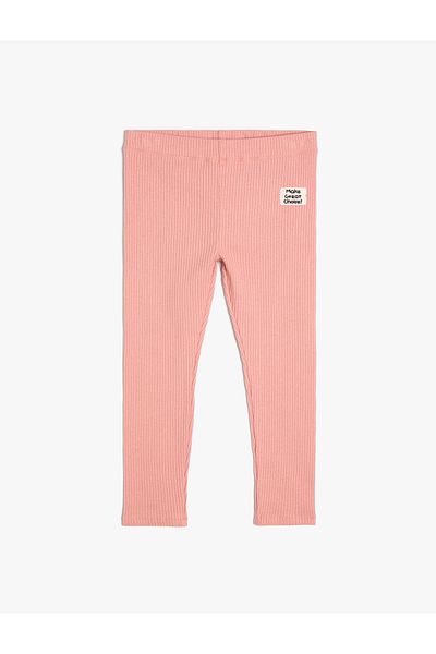 Koton Cotton Basic Tights - Ribbed and Elastic Waist with Applique Detail