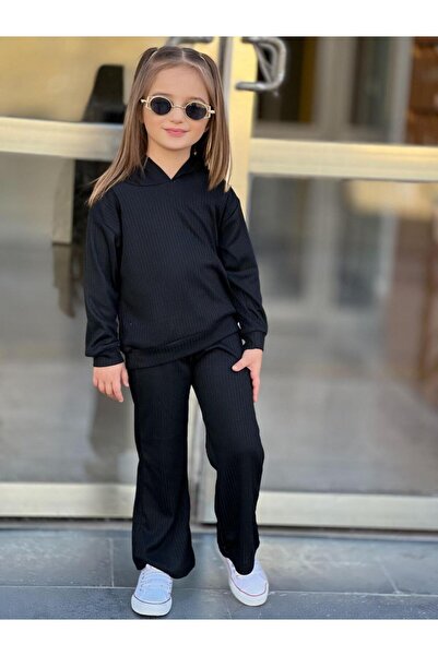 ARBİ kids Copil de sex feminin hanorac negru fata set din doua piese croi clasic