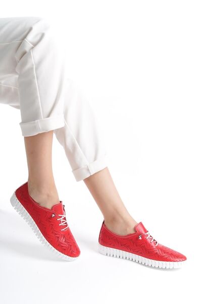 ARTI ARTI AYAKKABI Orthopedic Genuine Leather Red Women's Shoes - Very Soft, Sensitive Skin Plus-Plus014-ALK054