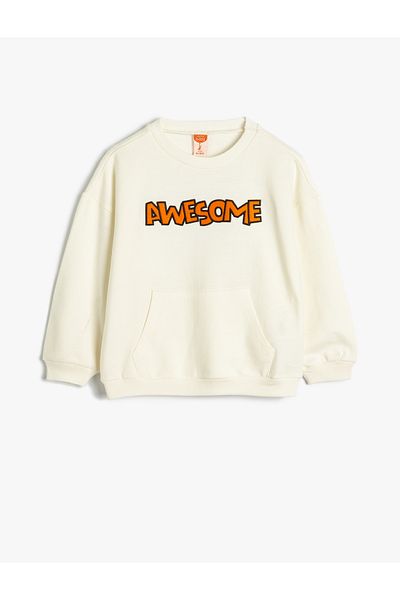 Koton Cotton Hooded Sweatshirt - Long Sleeve and Kangaroo Pocket Ribbon