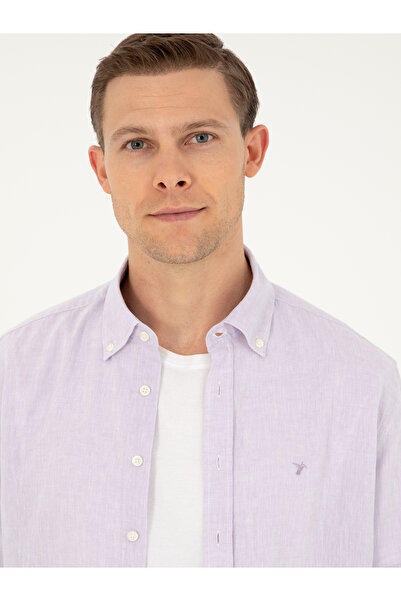 Cacharel Lila Slim Fit Keten Karışımlı Gömlek 50266184-VR034