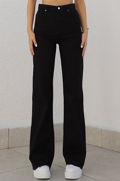 Trn JNS Pantaloni palazzo cu talie super înaltă din lycra neagră Berlin, blugi largi (SUPER HIGH NON-FADE)