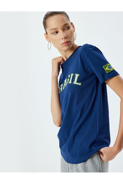 Koton Oversize Crew Neck T-shirt - Back Printed Slogan, Short Sleeve