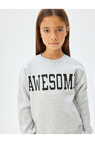 Koton Sweatshirt Baskılı Bisiklet Yaka Gömlek Etek Ucu Detaylı Şardonlu