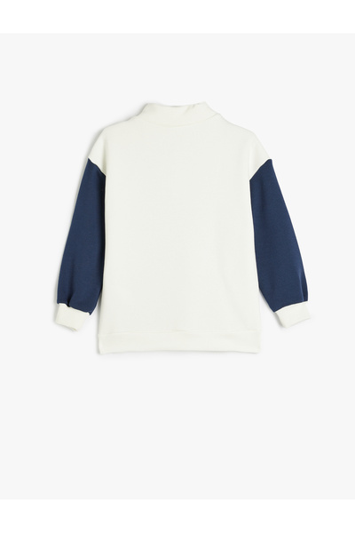 Koton Sweatshirt Dik Yaka Yarım Fermuarlı Şehir Baskılı Uzun Kollu Şardonlu