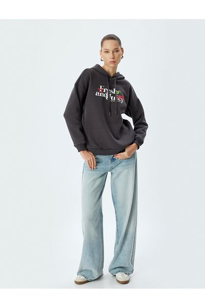 Koton Fruit Printed Oversize Hooded Sweatshirt