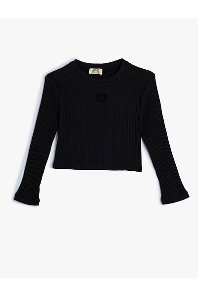 Koton Tričko Basic Crop s detailem srdíčka - dlouhý rukáv, výstřih