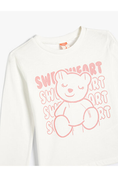 Koton Bavlnené tričko s dlhým rukávom a výstrihom s medvedíkom