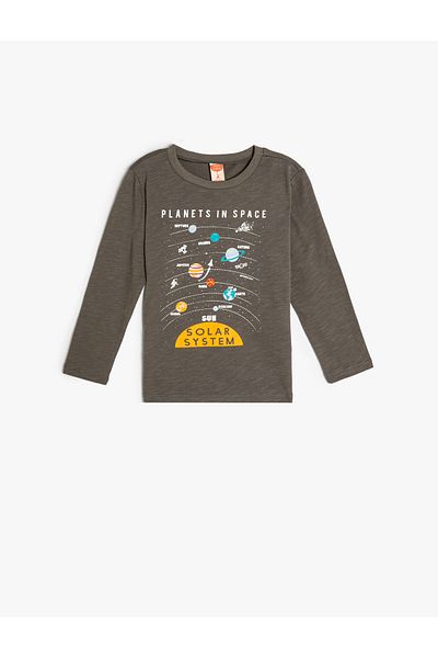 Koton Long Sleeve Crew Neck Cotton T-Shirt - Space Themed