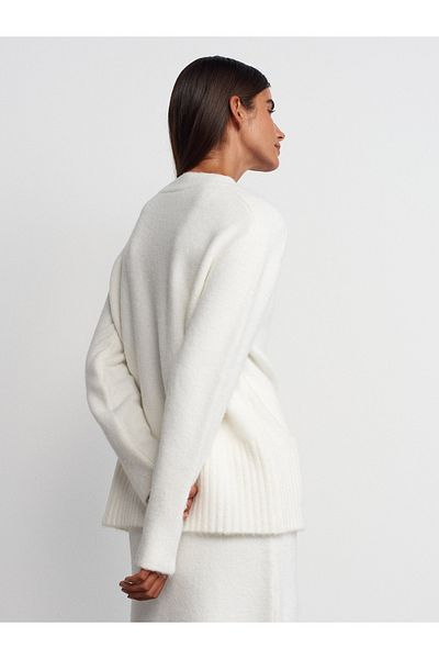 Dilvin 60269 V-Neck Stone Buttoned Soft Textured Knitwear Cardigan with Pockets-Ecru