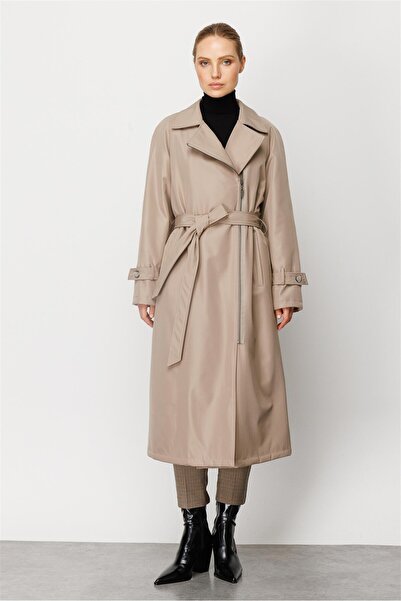 Micca Alle İçi Kapitone Dolgulu Yandan Fermuar Kapamalı Spor Manto Kaban-Taş