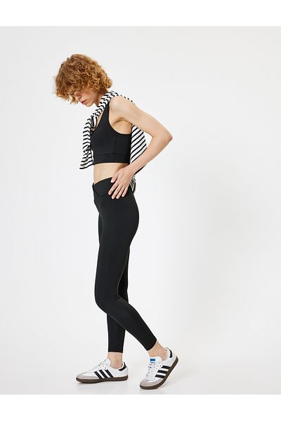 Koton Sport-Leggings, Taillendetail, schmale Passform, knöchellang, hohe Taille, Interlock